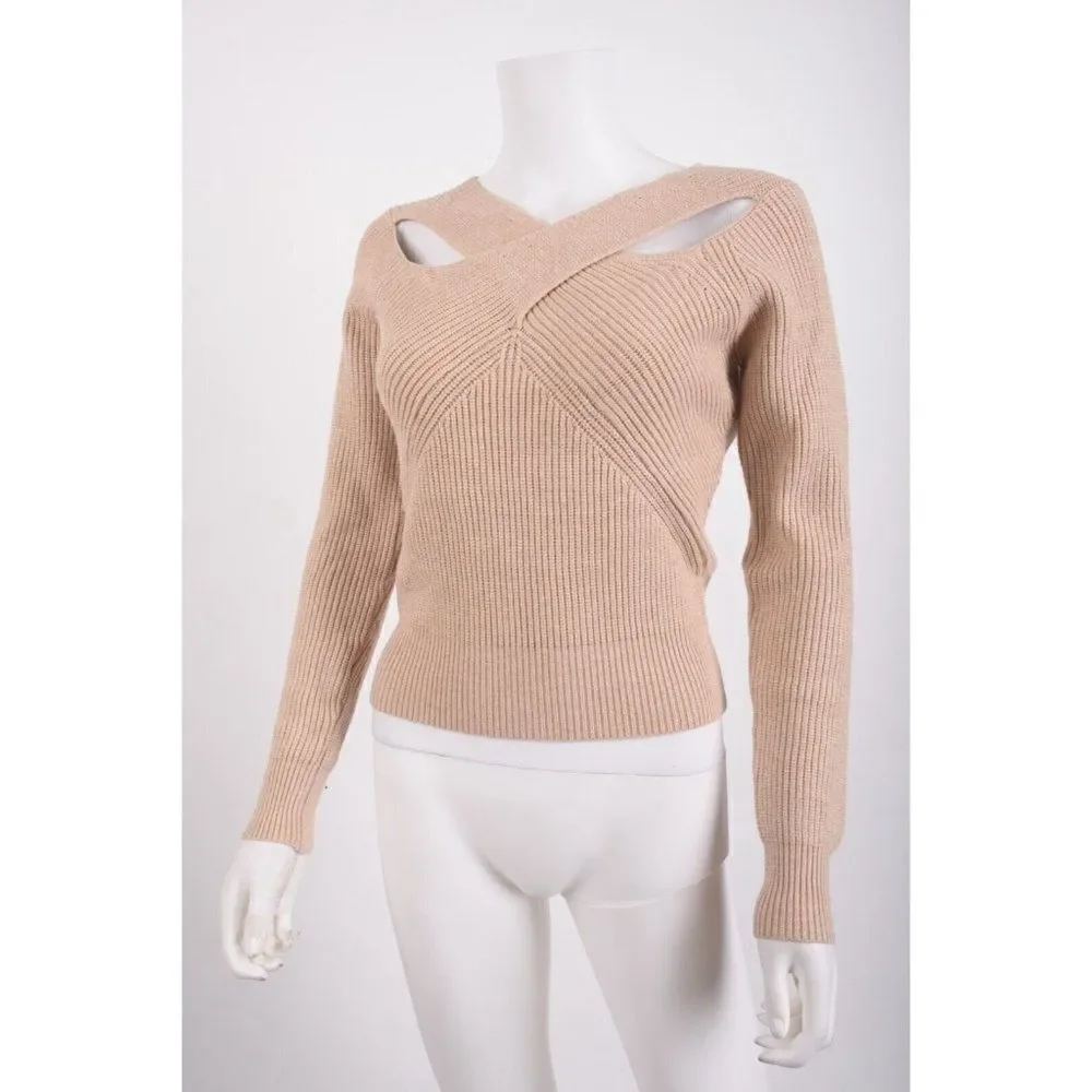 Astr the Label Womens Viana Sweater Criss cross cut out XS Oatmeal Tan NWT